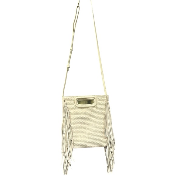 Maje Two Way Cream Textile and Raffia Fringe Bag + crossbody strap included - Picture 3 of 7